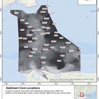 Locations of the sediment cores over the backscatter map