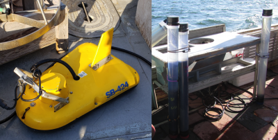 EdgeTech Chirp sub-bottom system used and sediment cores collected as part of this study