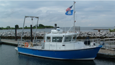 UConn's 39 foot research vessel the RV Weicker used for shallow water mapping in the Phase II area